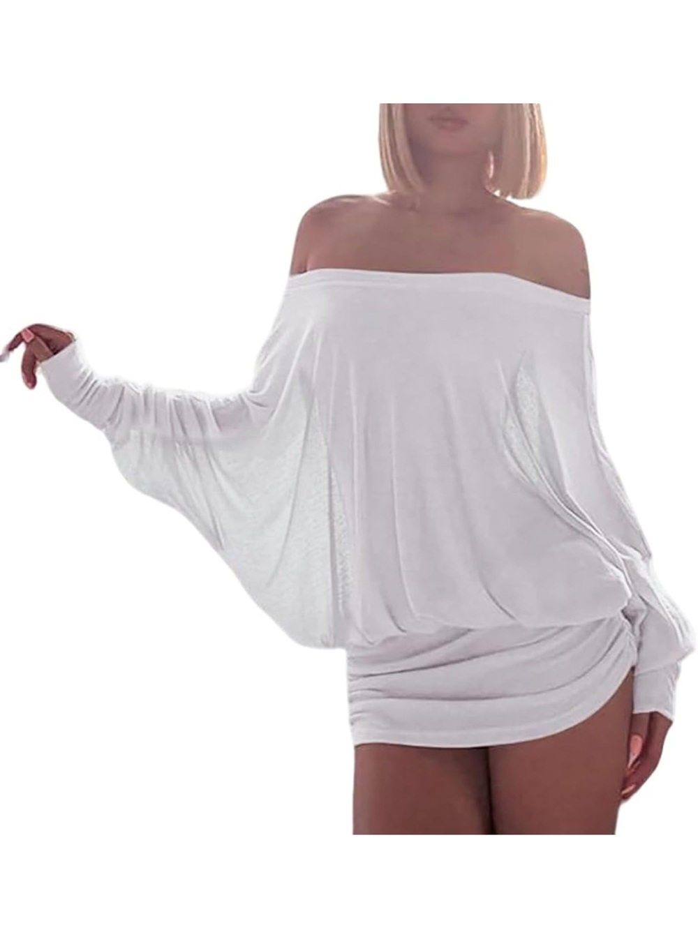 Off-Shoulder White Batwing Mini Dress